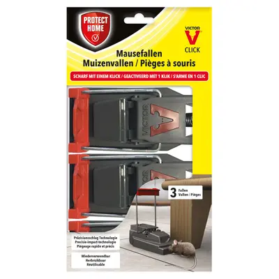 Protect Home Mausefallen Click 3 Stück - Maus Mäuse bekämpfen Victor Falle