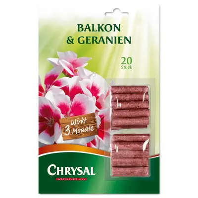 Chrysal Balkon & Geranien Düngestäbchen 20 Stück Dünger-Stäbchen Langzeitwirkung