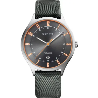 Bering Herren Uhr Armbanduhr Titan Ultra Slim - 11739-879-1 Textil