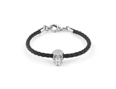 Philipp Plein Herren Armband Leder Edelstahl silber PLEIN ENIGMA PJOEA01BU