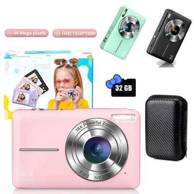 Kinder 1080P HD Digitalkamera 2,4Zoll Wiederaufladbar 16xZoom Kompaktkamera 44MP