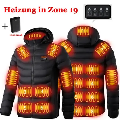 19 Zone USB Beheizte Heizjacke Winter Warm Hoodie Mantel + Batterie Herren Damen