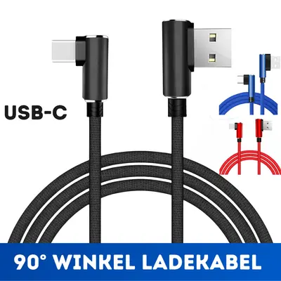 Typ C USB-C 90° Winkelkabel Schnell Ladekabel für Samsung Huawei iPhone 15 1m/2m