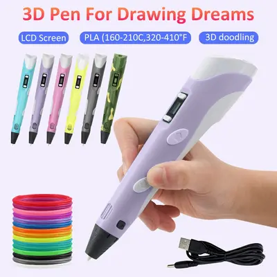 Kinder 3D Druck Stift LCD Bildschirm DIY Spielzeug mit 3m 3Farben PLA Filament