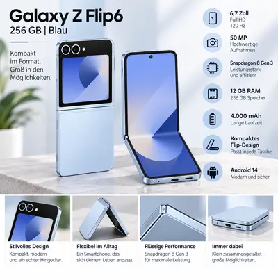 Samsung Galaxy Z Flip6 256GB Blau 6,7 Zoll Full HD 120 Hz 50 MP 12 GB RAM