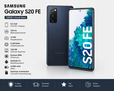 Samsung Galaxy S20 FE 128GB Cloud Navy 6,5 Zoll Full HD 120 Hz 12 MP 6 GB