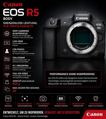 Canon EOS R5 Body Vollformat 47,1 Megapixel Full HD - Wie Neu -