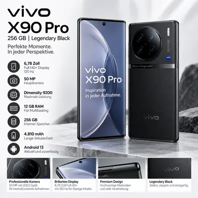 Vivo X90 Pro 256GB Legendary Black 6,78 Zoll Full HD 120 Hz 50 MP 12 GB RAM
