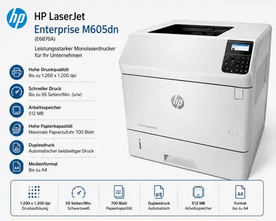 HP LaserJet Enterprise M605dn (E6B70A) 1.200 x 1.200 dpi A4 55 Seiten/min (s/w)