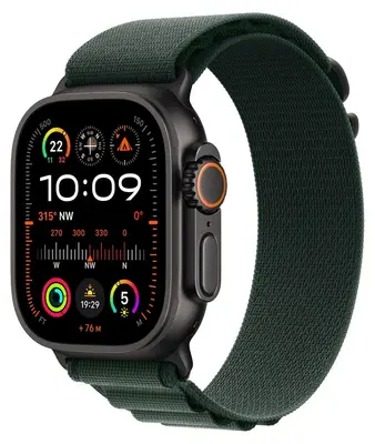 Apple Watch Ultra 2 (2024) Titan Schwarz Alpine Loop Dunkelgrün S - Wie Neu -