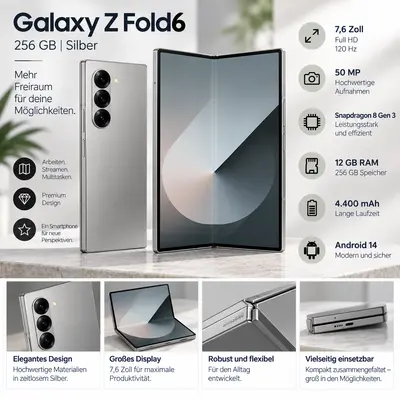 Samsung Galaxy Z Fold6 256GB Silber 7,6 Zoll Full HD 120 Hz 50 MP 12 GB RAM