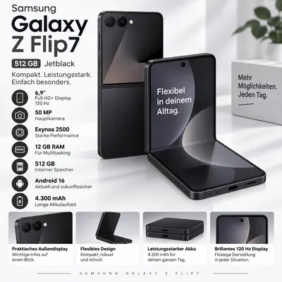 Samsung Galaxy Z Flip7 512GB Jetblack (Ohne Simlock) - Sehr Gut -