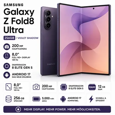 Samsung Galaxy Z Fold8 Ultra 256GB Violet Shadow 8 Zoll HD 120 Hz 200 MP 12GB