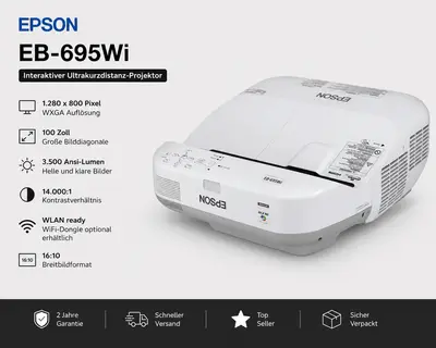 Epson EB-695Wi 1.280 x 800 Pixel 100 Zoll 3.500 Ansi-Lumen