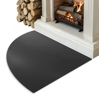 Funkenschutzplatte Viertelkreis Eck Bodenplatte Kamin Stahl Schwarz 100x100 cm