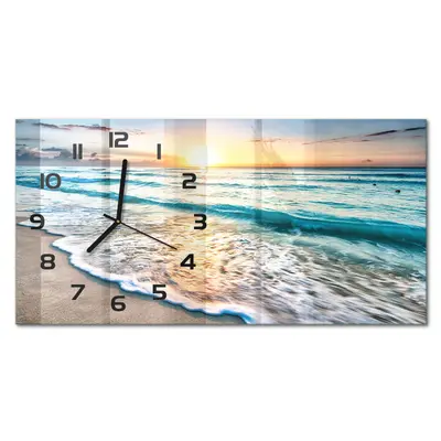 Glasuhr Wanduhr Glas-Wanduhr Sonnenuntergang am Strand Schwarze Zeiger 60x30 cm