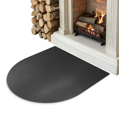 Funkenschutzplatte Rundbogen Schwarz Matt Stahl Bodenplatte für Kamin 80x90 cm