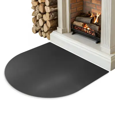 Stahlbodenplatte für Kaminofen Rundbogen 1mm Schwarz Matt Bodenschutz 100x100 cm