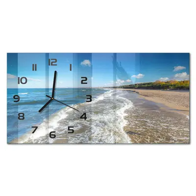 Glasuhr Glas-Wanduhr in Rechteckiger Form Ostsee Schwarze Zeiger 60x30 cm