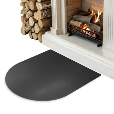 Kamin Bodenplatte Form Rundbogen Stahlplatte Schwarz Matt Funkenschutz 80x70 cm