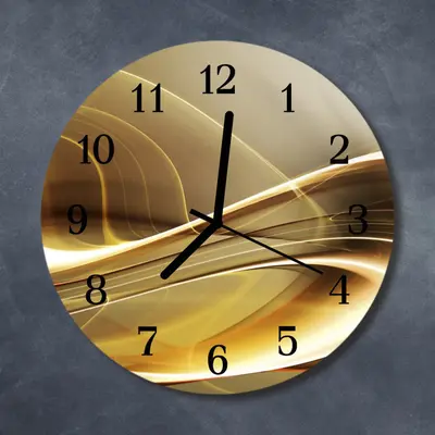 Tulup Echt-Glas Uhr Wanduhr Rund Küche 30 cm Abstrakte Linien gold