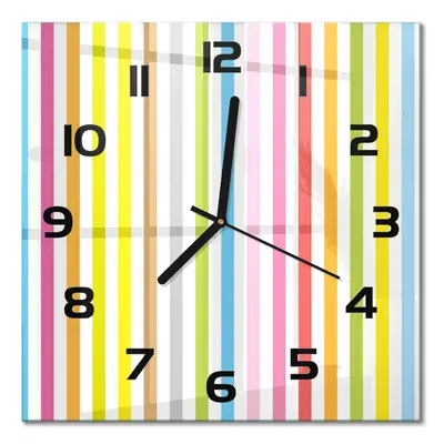 Quadratische Design-Wanduhr aus Glas Bunte Streifen Schwarze Zeiger 30x30 cm
