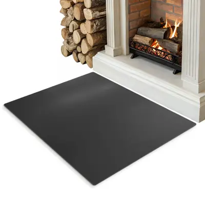 Bodenplatte Kaminofen Rechteckig Schwarz Matte Stahlplatte Hitzeschutz 100x80 cm