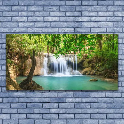 Leinwand-Bilder Wandbild Leinwandbild 140x70 Wasserfall See Wald Natur