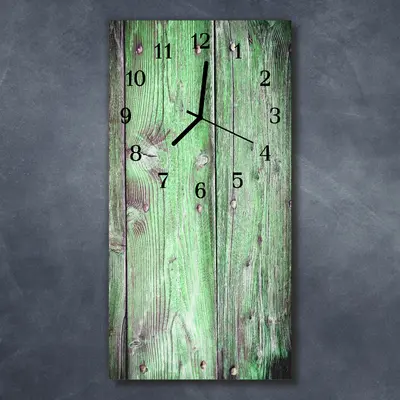 Tulup Glasuhr Wanduhr Küchenuhr Echt-Glas 30x60 Holzplatte Grün
