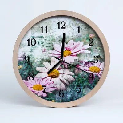 Tulup Holzuhr 25fi cm Wanduhr Küchenuhr - Blumen