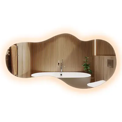 Organisch LED Lichtspiegel Großer Asymmetrischer Wandspiegel Rahmenlos 50x100 cm