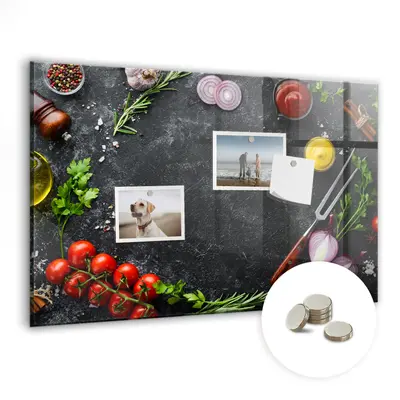 Glas Magnettafel für Erinnerungen und Nachrichten Gemüse auf dem Tisch 60x40 cm