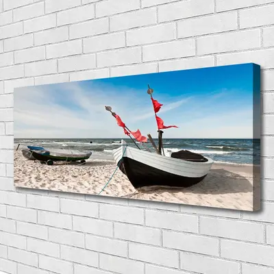 Leinwand-Bilder Wandbild Canvas Kunstdruck 125x50 Boote Strand Landschaft