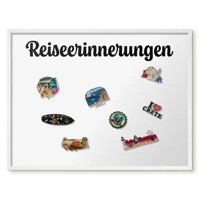 Magnettafel Magnetwand Reisemagnete Weißer Rahmen - Reiseerinnerungen 80x60