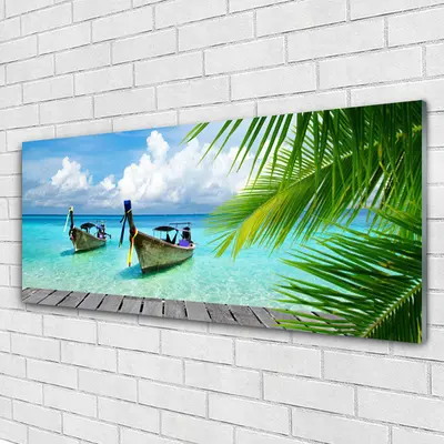 Glasbilder Wandbild Druck auf Glas 125x50 Boote Meer Landschaft