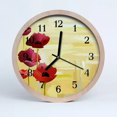 Tulup Holzuhr 25fi cm Wanduhr Küchenuhr - Mohnblumen