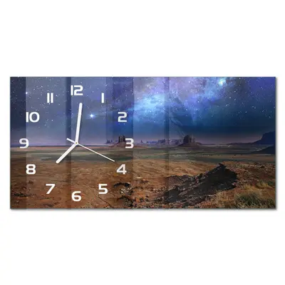 Wanduhr aus Glas Rechteckig im Querformat Sternenhimmel Weiße Zeiger 60x30 cm