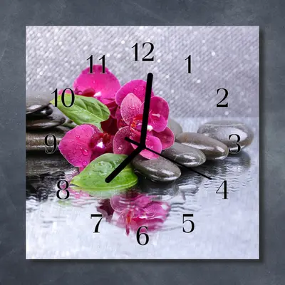 Tulup Glasuhr Wanduhr Küchenuhr Echt-Glas 30x30 cm Orchidee rosa