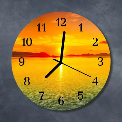 Tulup Echt-Glas Uhr Wanduhr Rund Küche 30 cm Sonnenuntergang orange