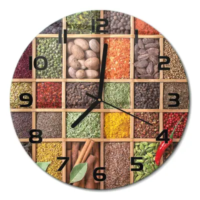 Wanduhr aus Glas mit Leisem Uhrwerk Gewürze und Kräuter Schwarze Zeiger fi30 cm