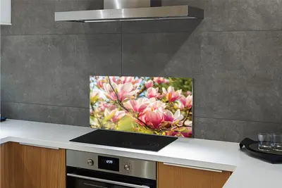 Tulup Küchenrückwand Spritzschutz aus Glas 100x50 rosa Magnolie