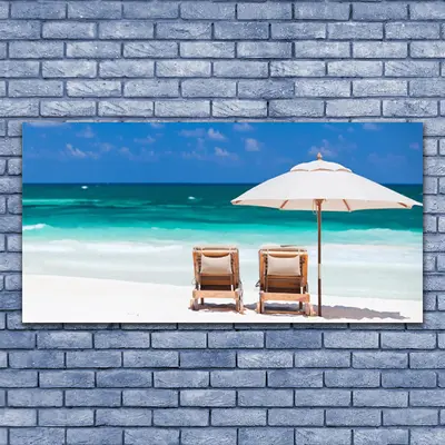 Acrylglasbilder Wandbilder aus Plexiglas® 140x70 Strand Liegestühle Landschaft