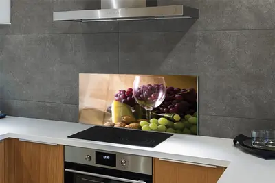 Tulup Küchenrückwand Spritzschutz aus Glas 125x50 Trauben leeres Glas