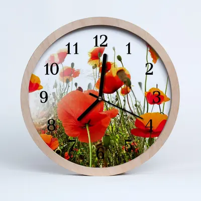 Tulup Holzuhr 25fi cm Wanduhr Küchenuhr - Mohnblumen