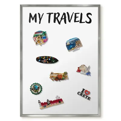Weiß Magnetische Memotafel für Reisemagnete Silberner Rahmen - My travels 50x70