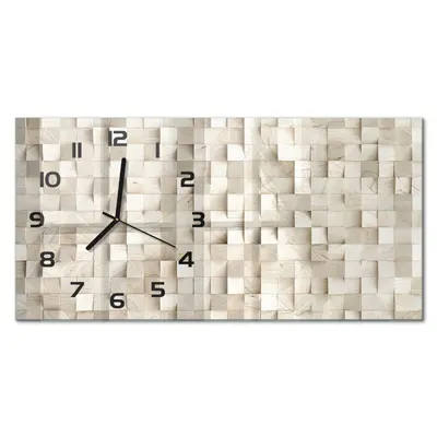 Wanduhr aus Glas Glasuhr im Breiten Format Holzwürfel Schwarze Zeiger 60x30 cm