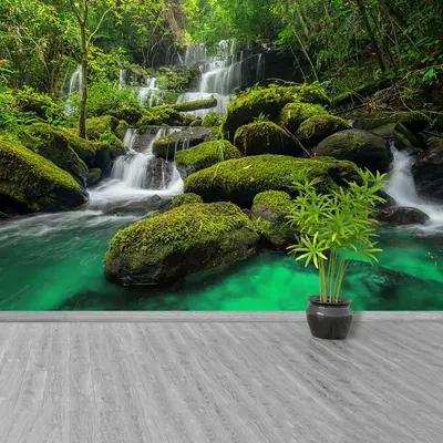 Vlies-Fototapete Fototapeten Tapete aus Vlies Poster Foto Wasserfall Dschungel