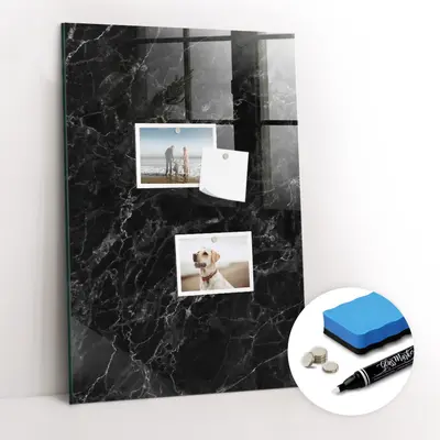 Glas Magnettafel Memoboard Büro Zuhause mit Zubehör Dunkler Marmor 40x60 cm