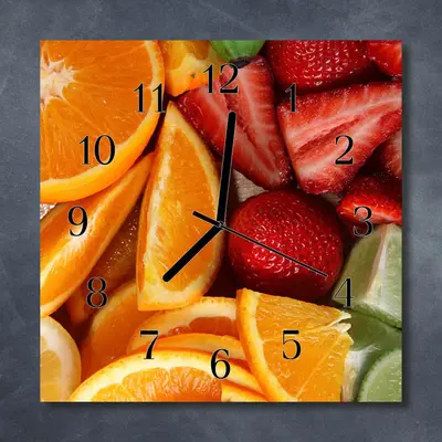 Tulup Glasuhr Wanduhr Küchenuhr Echt-Glas 30x30 cm Früchte orange rot