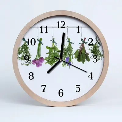 Tulup Holzuhr 25fi cm Wanduhr Küchenuhr - Kräuter Blumen